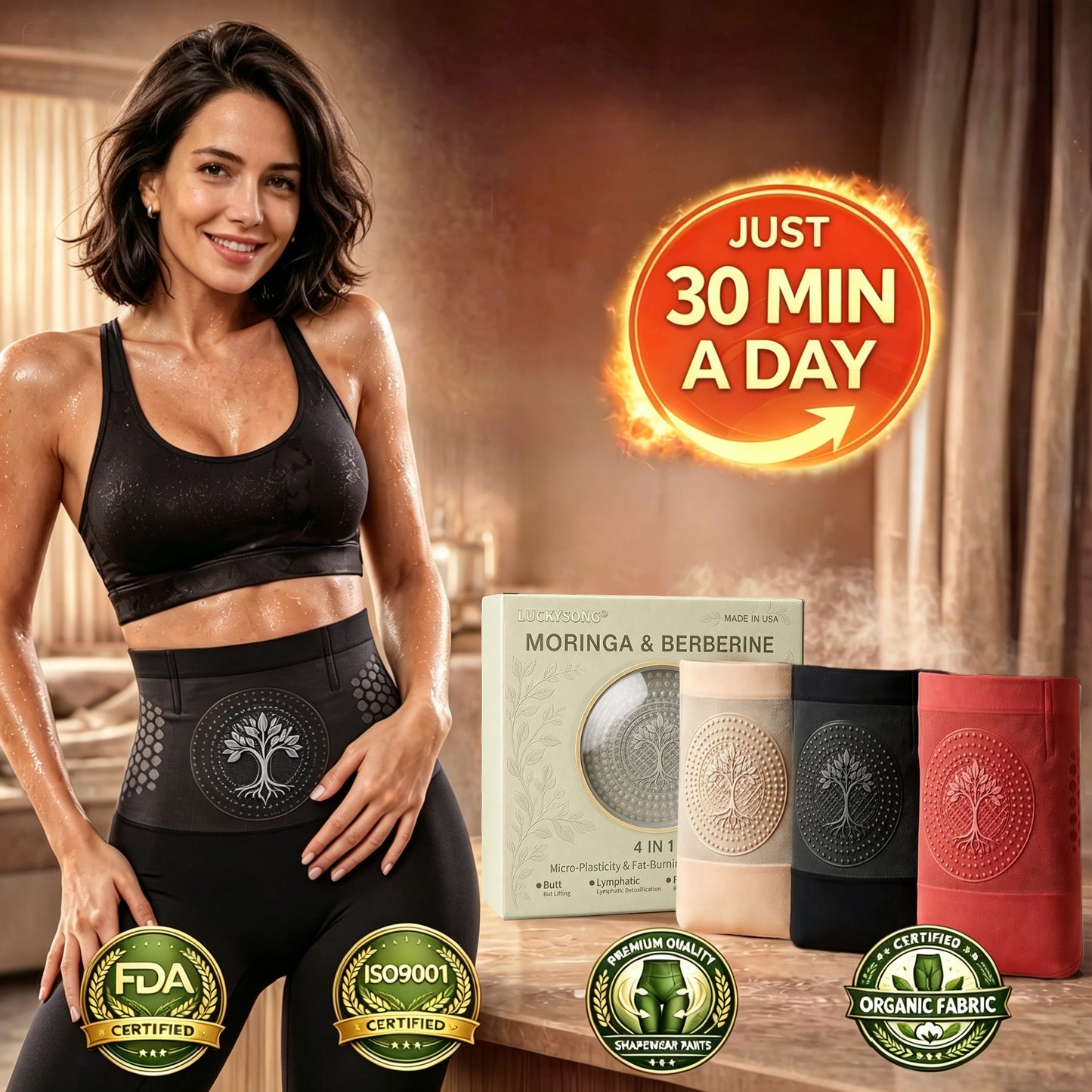 ✨ LUCKYSONG® 2026 Moringa & Berberine 4-In-1 Micro-Particle Sculpting & Fat-Burn Shorts