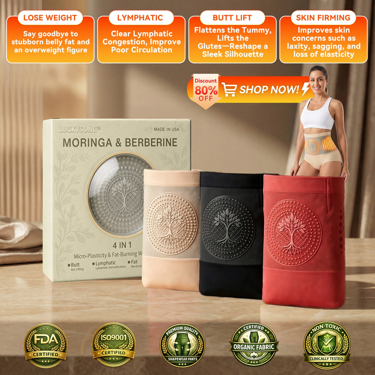 ✨ LUCKYSONG® 2026 Moringa & Berberine 4-In-1 Micro-Particle Sculpting & Fat-Burn Shorts